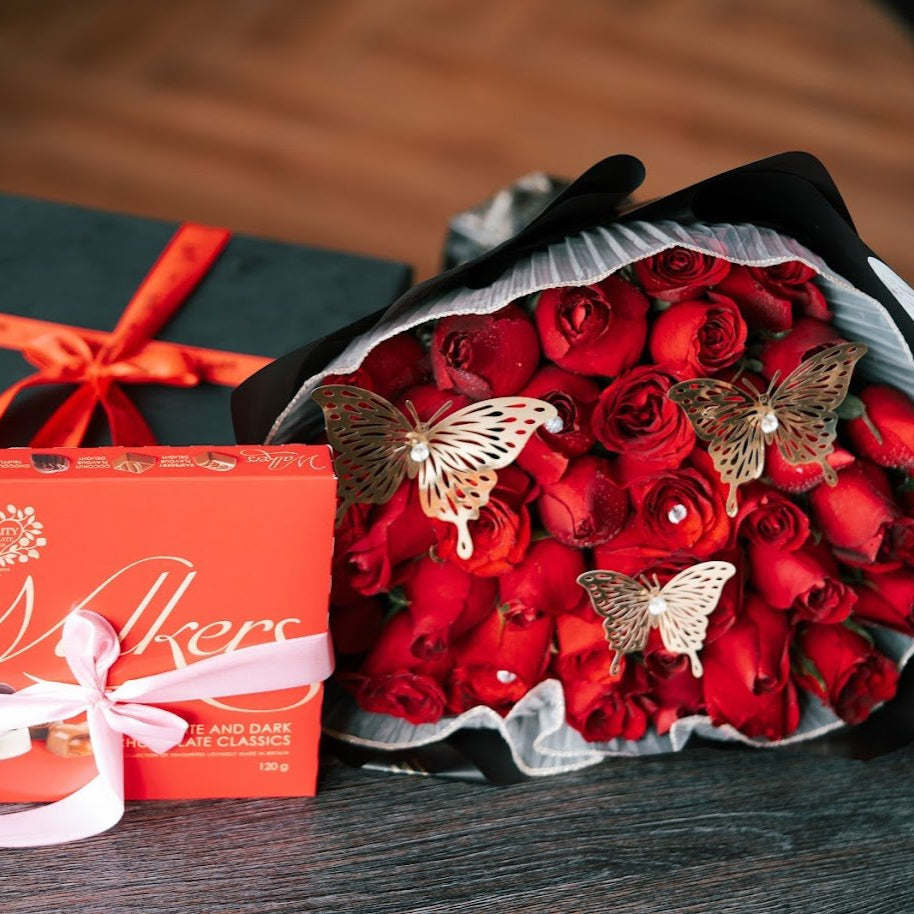 Sweet Temptation – Red Roses & Box of Chocolates