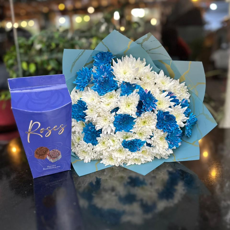 Brigit Blue and White Mums