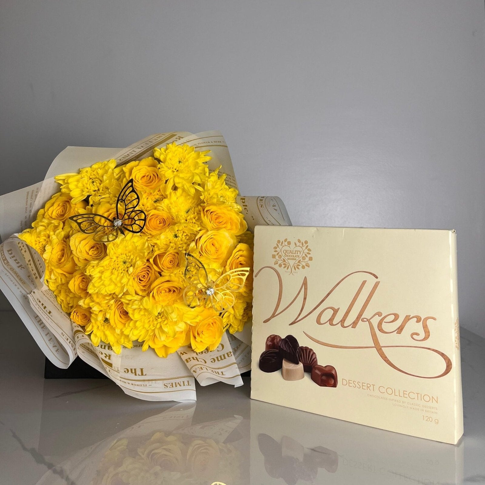 Yellow Mums & Yellow Roses with Chocolates