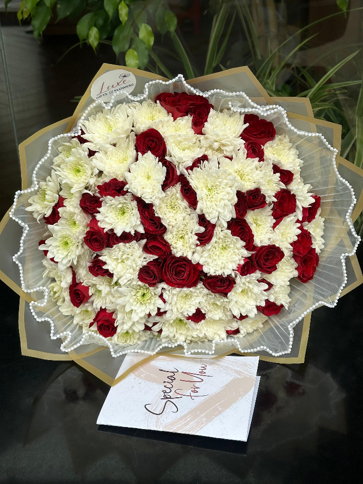 White Mums and Roses