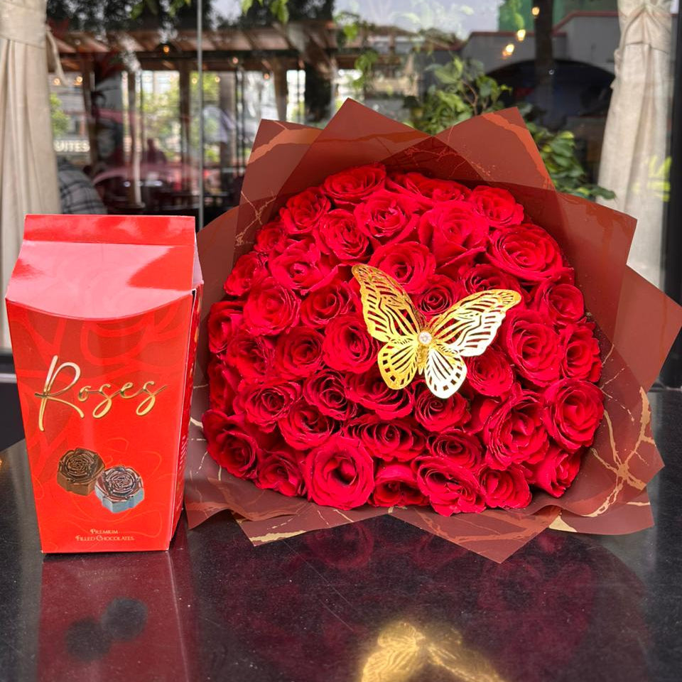 Sweet Temptation – Red Roses & Box of Chocolates