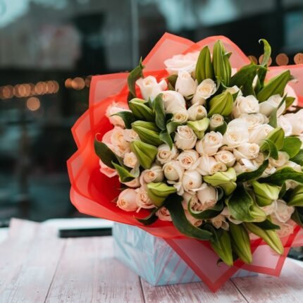 white roses with lillies