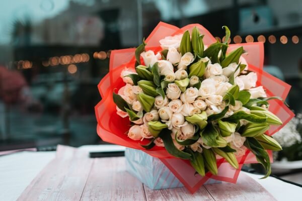 white roses with lillies